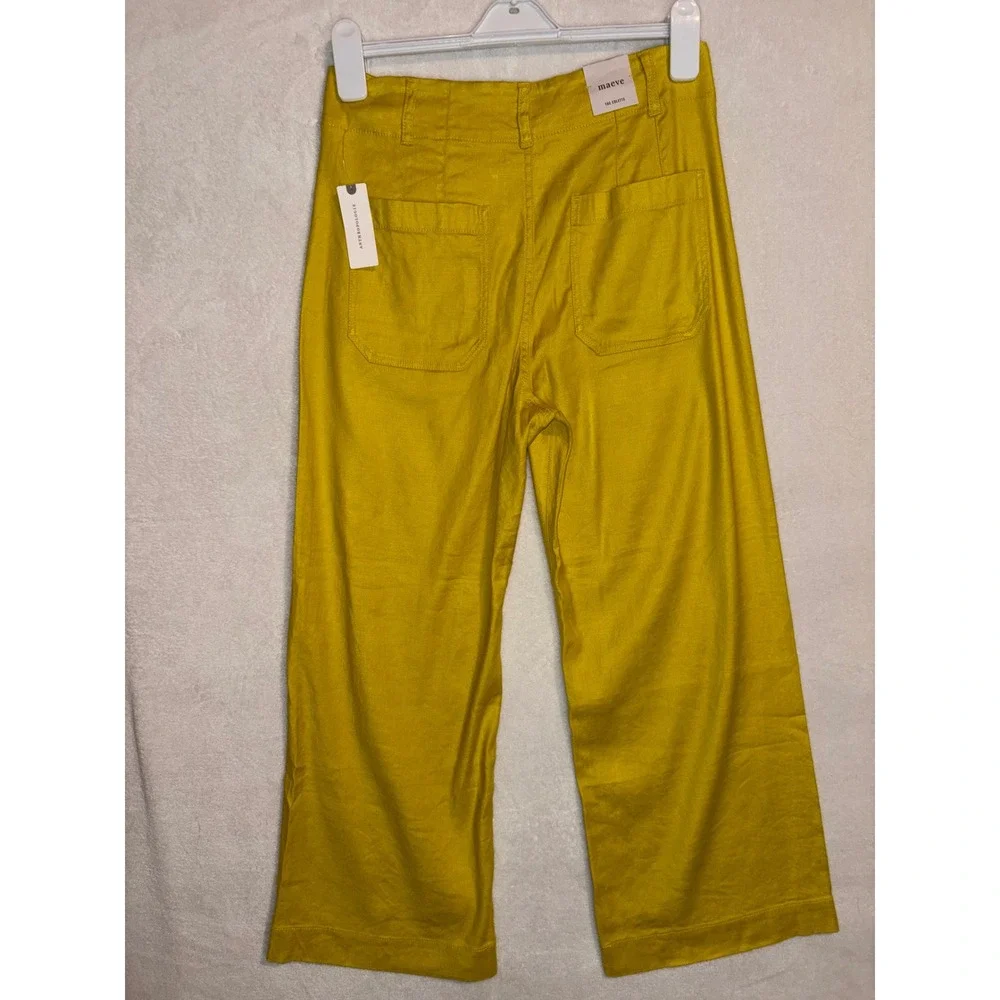 Maeve The Colette Wide Leg Cropped Pants Limelight Yellow Size 28 NWT - Picture 10 of 10
